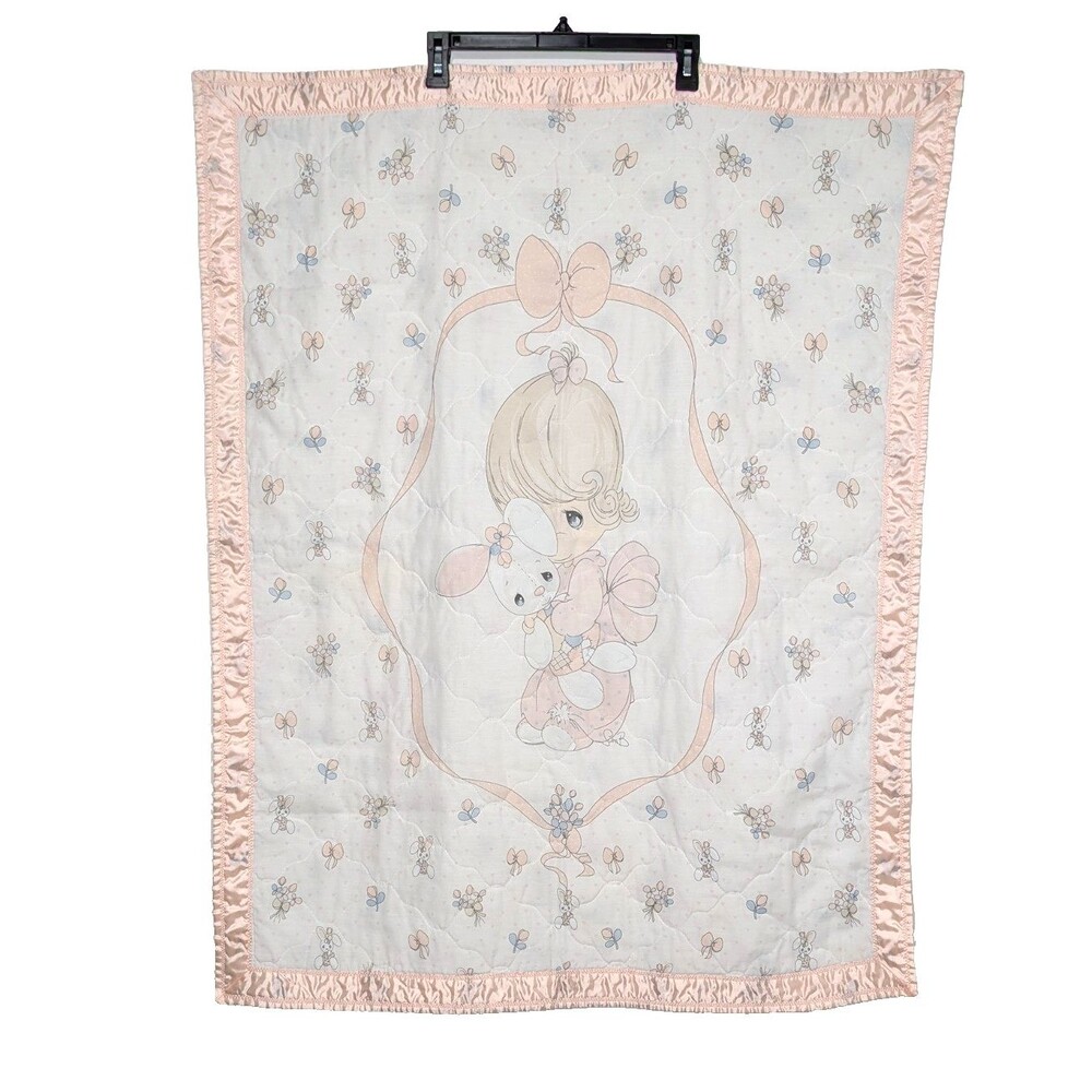 Precious Moments Handmade Baby Girl Blanket Quilt Pink Edge Vintage